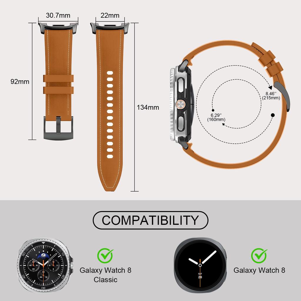 Compatible Leather & Silicone Strap for Samsung Galaxy Watch 8/8 Classic