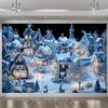 2D Flat Printing Christmas Backdrop, Snowy Houses & Street Lights Banner
