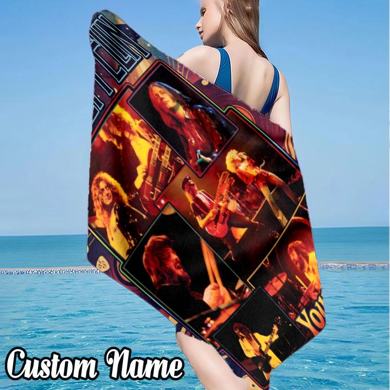 Custom Name Zeppe-lin Music Beach Towel - Soft, Ultra-Absorbent Microfiber, Lightweight, Perfect for Beach, Parties, Travel, Camping