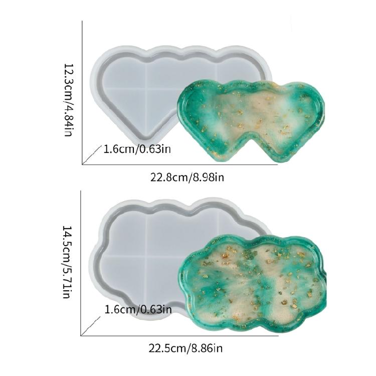 Double Heart Shape Tray Mold Epoxy Resin Mold DIY Storage Dish Plate Mould Craft