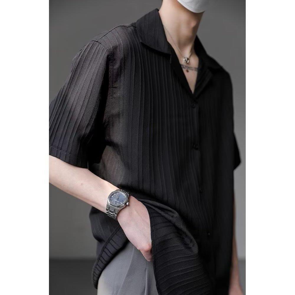 Men's Summer Ice Silk Casual Cuban Collar Shirt