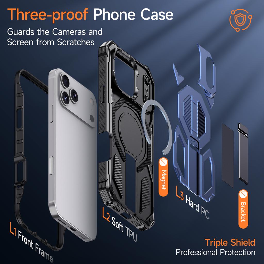 Military-grade Shockproof Phone Case for IPhone 17 Air 16 15 14 Plus 13 12 Pro Max Magsafe Magnetic Armor Fold Stand Cover
