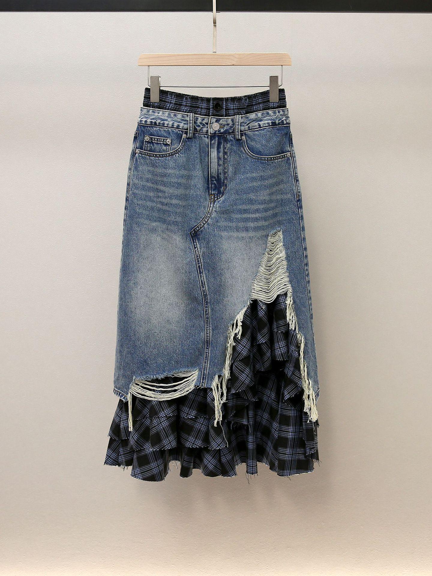 

Юбка миди из денима в клетку ретро с оборками Melaard - Новое осеннее поступление для женщин L