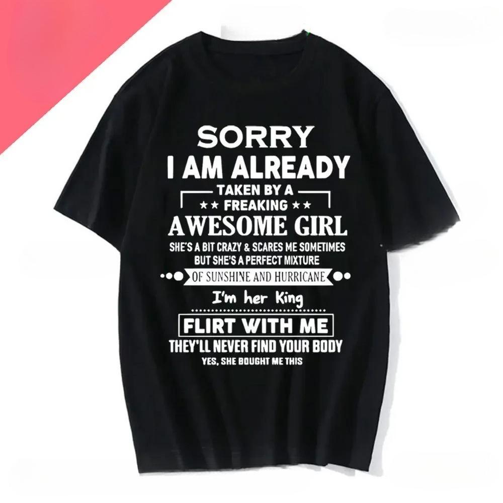 

Извините, Я Уже Занята Потрясающим Парнем Муж Жена Пара Футболка Мода Смешная Футболка для Мужа и Жены С коротким рукавом S