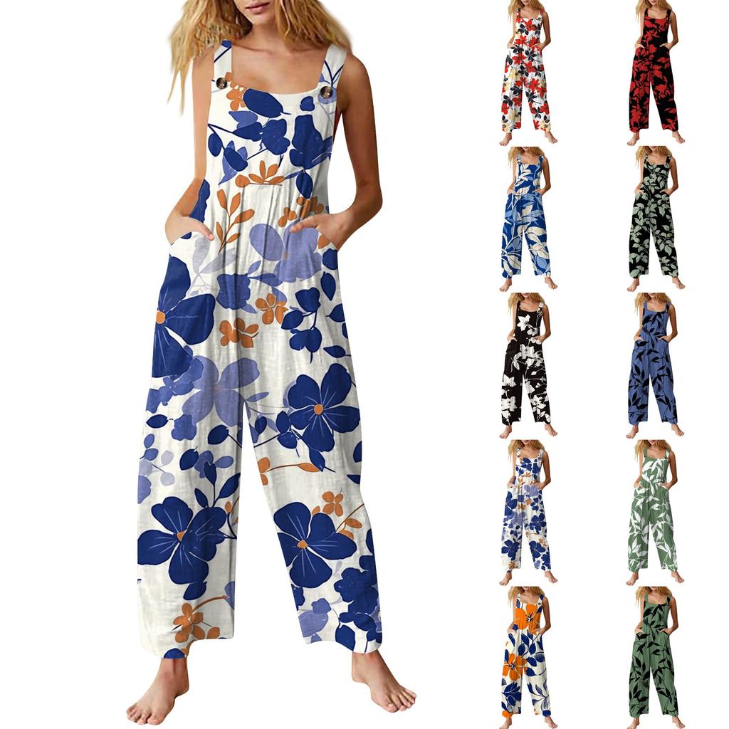 Women’s Casual Sleeveless Jumpsuit With Printed Jumpsuit, Fashionable And Loose Jumpsuit