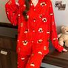Feestelijke Grote Rode Zoete Kersenprint Damespyjama Leuke Kerst Kleine Hond Nachtkleding Lente Herfst Cartoon Huiskleding