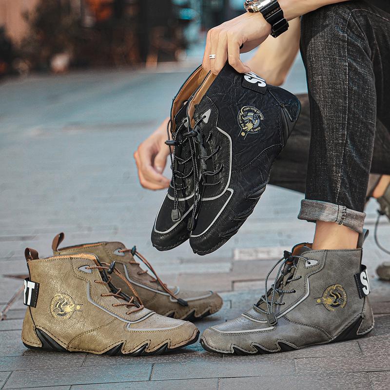 Plus Size Men's High-Top Casual Martin Boots - Warm Cotton Lined for Autumn and Winter