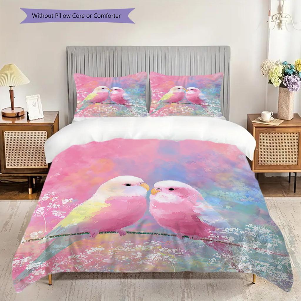 Papageienmuster Bettwäsche Tagesdecke Set Bettbezug Kissenbezug Heimdekoration Geburtstagsgeschenk (1 Bettbezug + 2 Kissenbezüge, ohne Füllung)