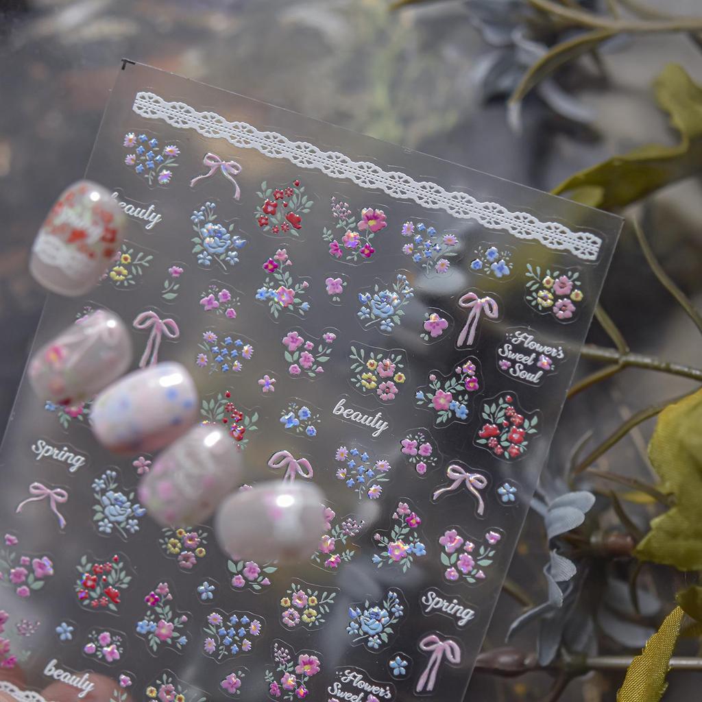 Tomoni Shell Light Nail Stickers - Spring Flower Lace Design Decorative Stickers