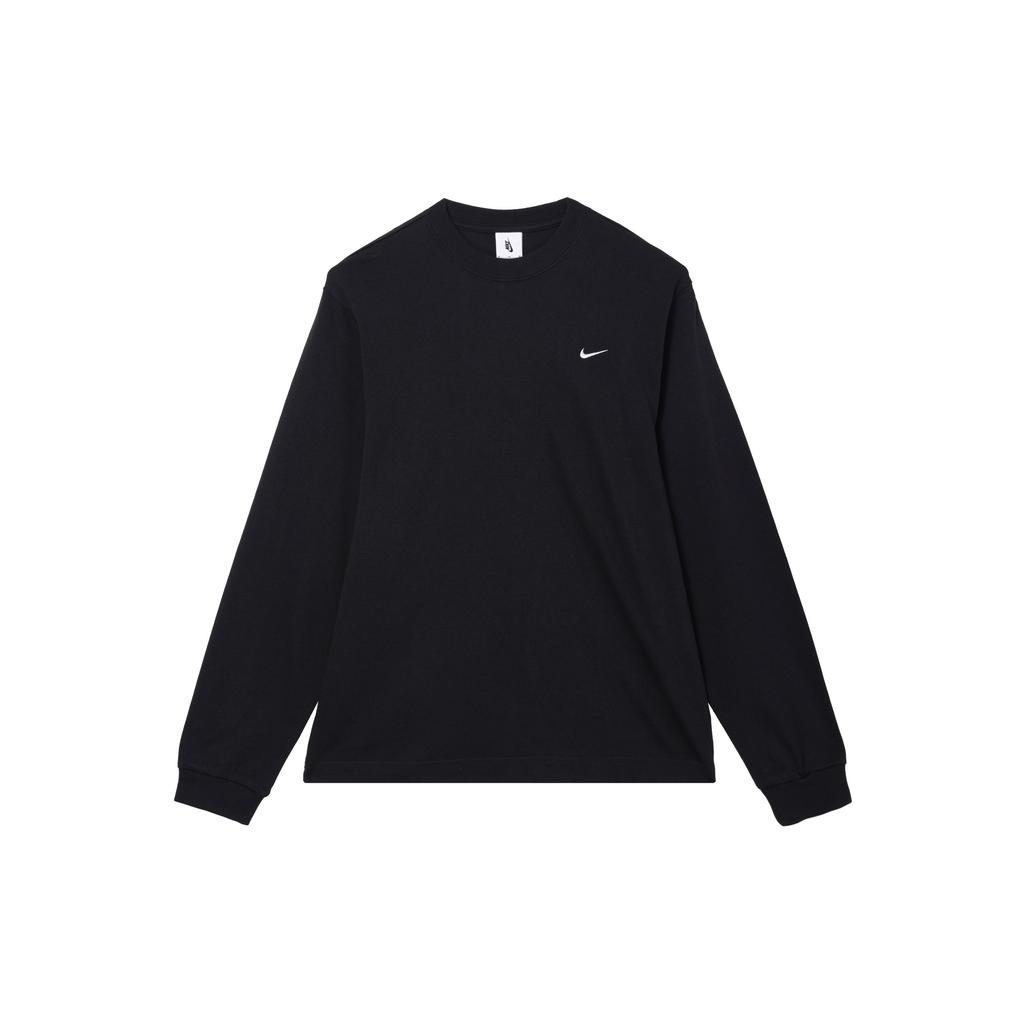 Nike Solo Swoosh Solid Crew Neck Pullover Sweatshirt Men Tops Black DX0885-010