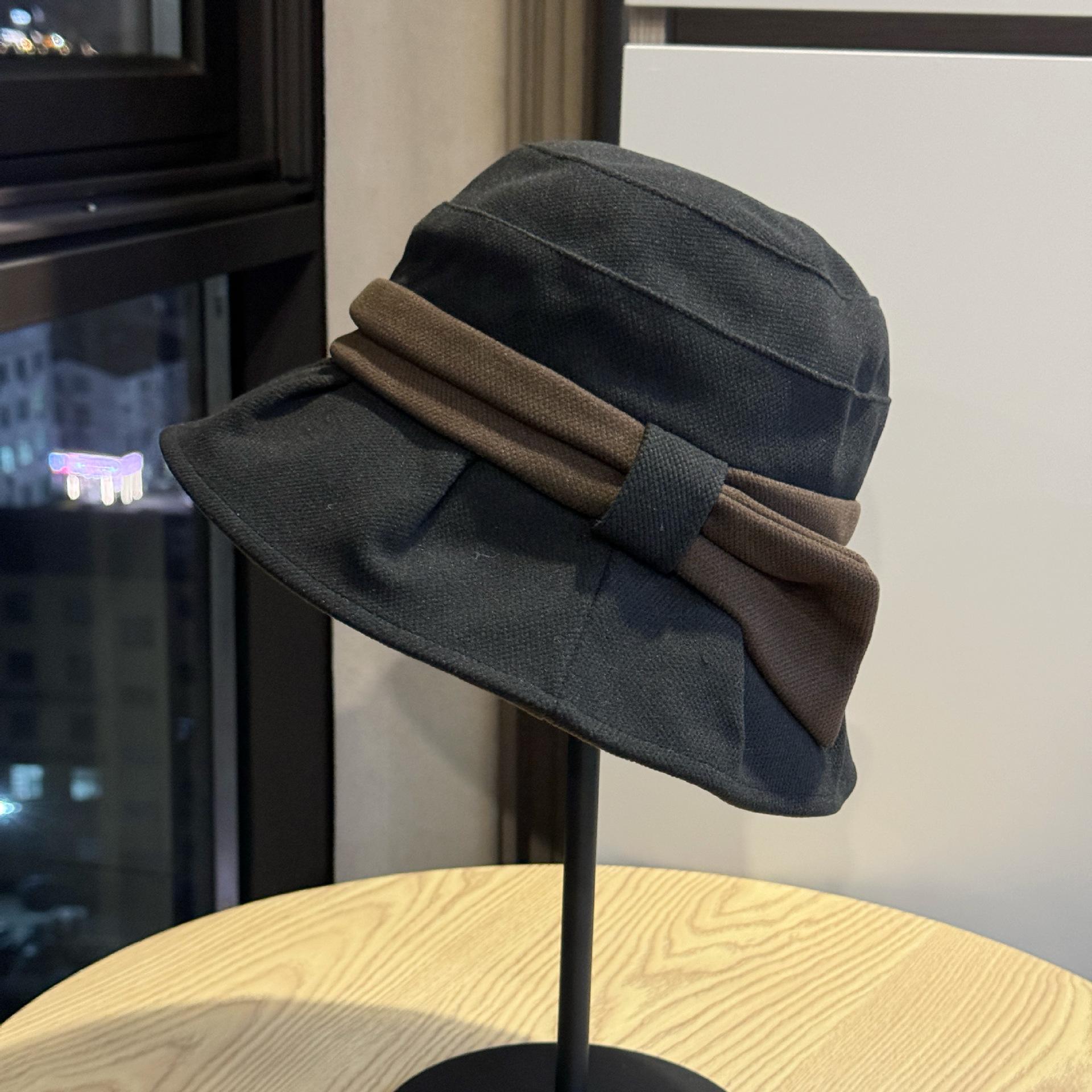 

New autumn and winter women s fisherman hat, makes the face look smaller, pleated bucket hat, elegant for outings, stylish and versatile, trendy sun Adult54-60Adjustable чёрный