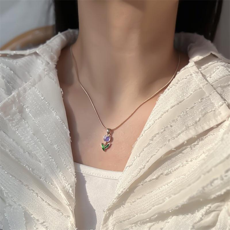 Colorful Tulip Pendant Necklace, Flower Necklace, Fashionable Women'S Jewelry