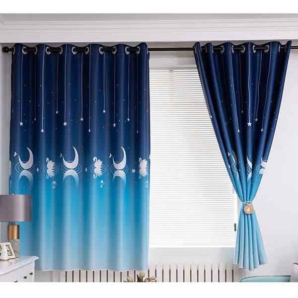 2pcs Home Supplies Full Blackout Print Perforated Curtains Living Room Bedroom Bay Window Finished Decor Curtains
