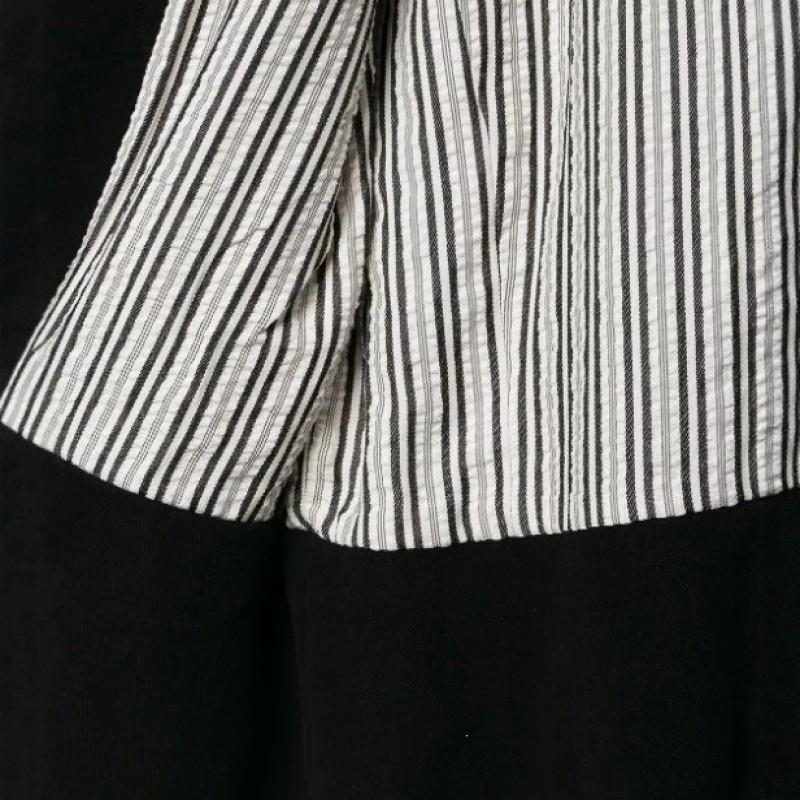 Womens French Style Striped Top Fashion Casual Short Jacket Long Sleeve Zipper Black