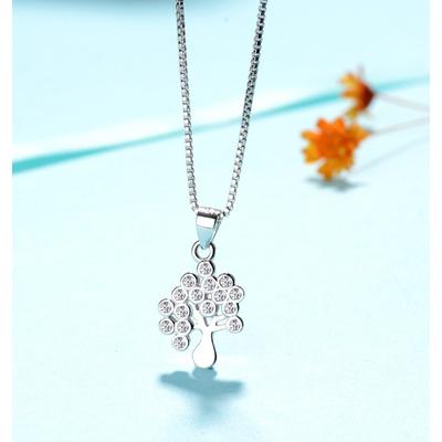 925 Sterling Silver Necklace Full Diamond Wishing Tree Pendant Korean Silver Jewelry All-Match
