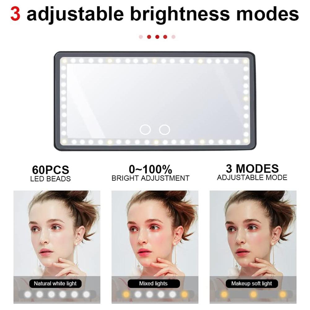 Rechargeable Car Sun Visor Vanity Mirror With LED Lights 3 Light Modes Sunshade Makeup Mirror Dimmable Led Light Cosmetic Mirror