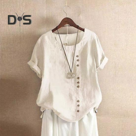 

Женские летние топы, свободная футболка с круглым вырезом и короткими рукавами, сплошной цвет, декор с пуговицами, повседневные пуловеры, топы, повседневная одежда XL жёлтый