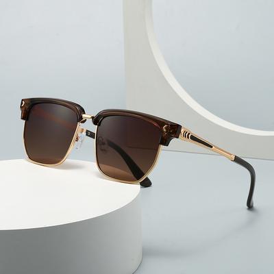 New Classic Half Frame Sunglasses Men Women Retro Rivet Small Sun Glasses Male Popular Black Travelling Shades