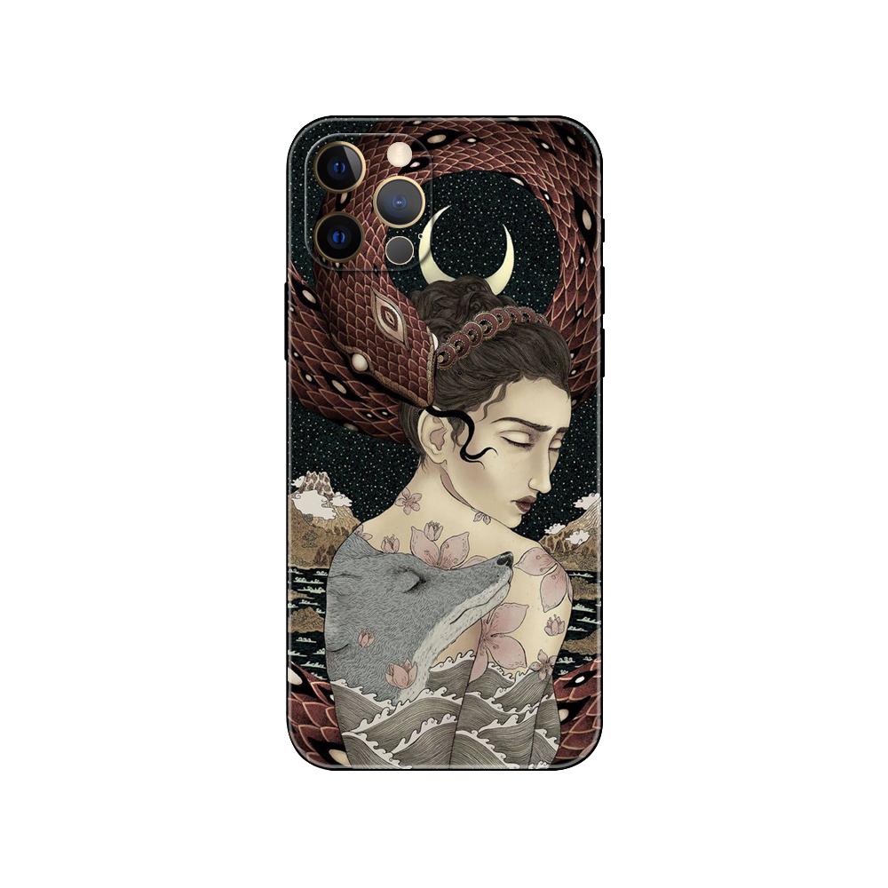 Japanese style Art phone case for iphone 5 5s 2020se 6 6s 7 8 plus x 10 XR XS 11 12 13 mini pro MAX black tpu back cover
