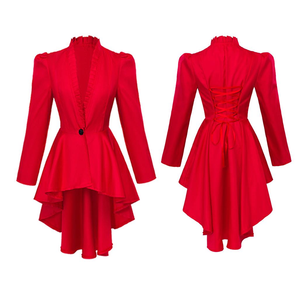 Medieval Victorian Dress Costume Women Tuxedo Tailcoat Gothic Steampunk Trench Hem Halloween Carnival Dress Up Party Outfit Coat