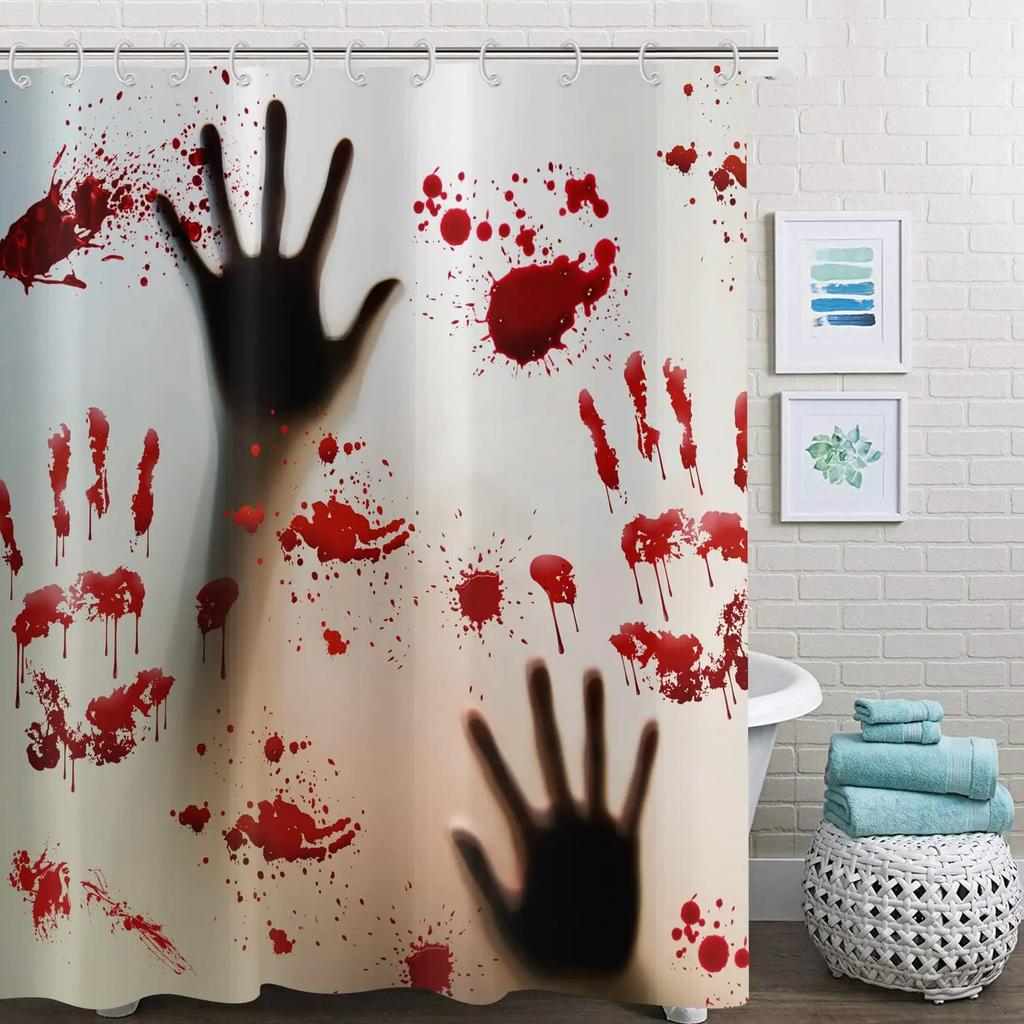 3D Halloween Theme Shower Curtain Horror Bloody Hands Black Bathroom Curtains For Halloween Party Waterproof Fabric With Hooks