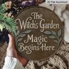 2D Flat, 1pc Round Aluminum "The Witch's Garden Magic Begins Here" Metal Sign, Vintage Rustic Bronze Effect Wall Plaque, Witchy Botanical & Mystical