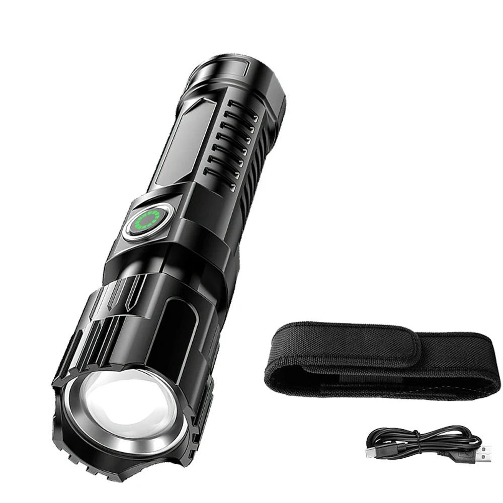Super Jasna Latarka LED Ładowana przez USB Latarki z Taktycznym Zoomem Reflektor o Wysokiej Mocy Zewnętrzna Latarka Kempingowa do Wędkowania