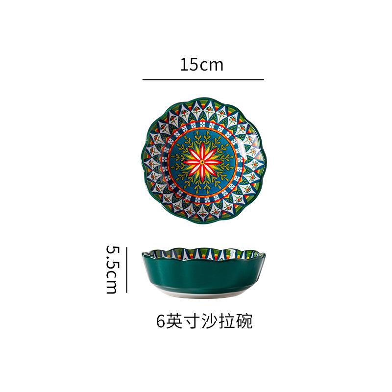 Bohemian Ceramic Rice Bowl Value Fruit Salad Bowl Creative Retro Household Noodle Eating Rice Small Bowl Kitchen Tableware New