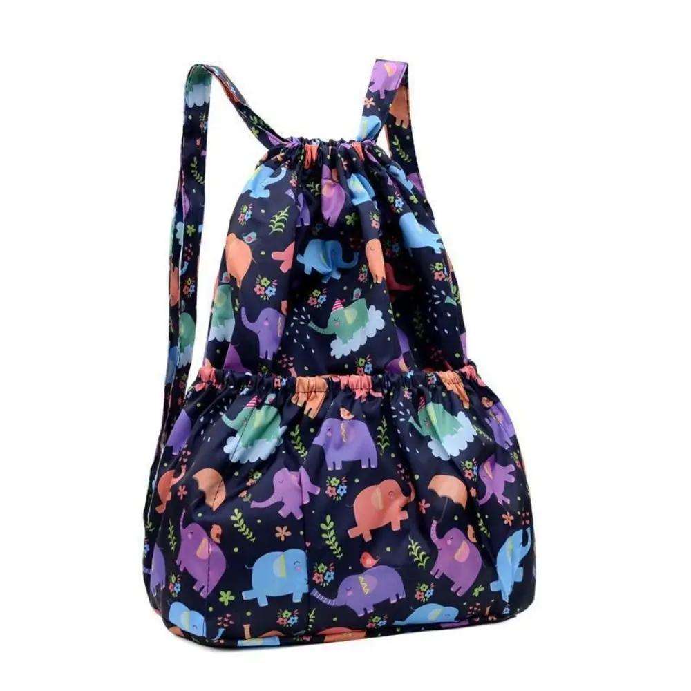 Polyester Drawstring Bag Casual Floral Printed Waterproof Portable Shopping Bag Sports Large Capacity Backpacks Teenage Girls