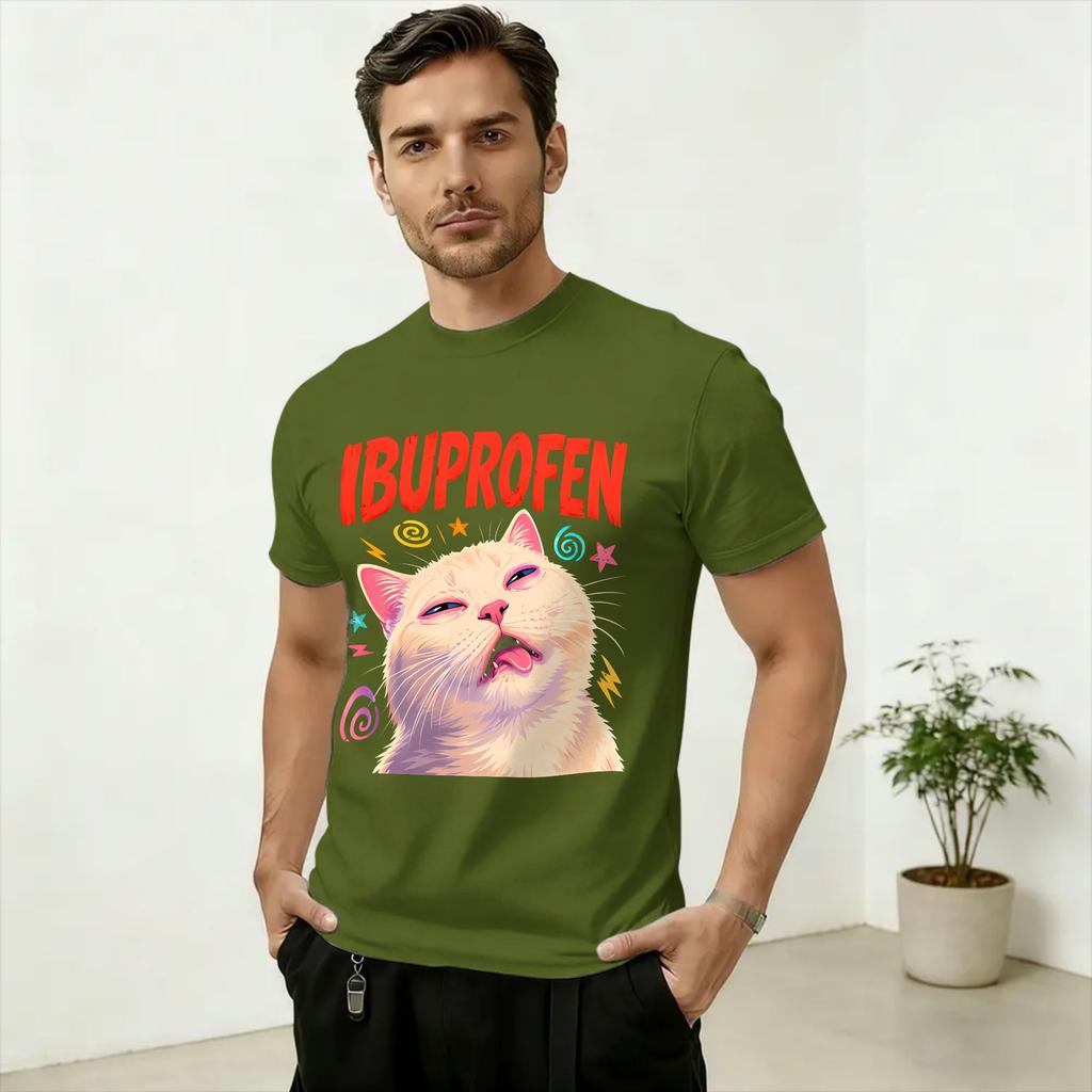 Funny Ibuprofen Cat Meme T Shirts Unisex Cotton Funny T-Shirts O Neck  Tee Shirt Short Sleeve Clothes Plus Size