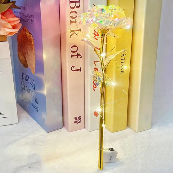 Bunte Künstliche Rose Blume Ewige Regenbogenrose Geschenke mit Lichterkette für Frauen Mädchen Mama Ehefrau Muttertag Valentinstag