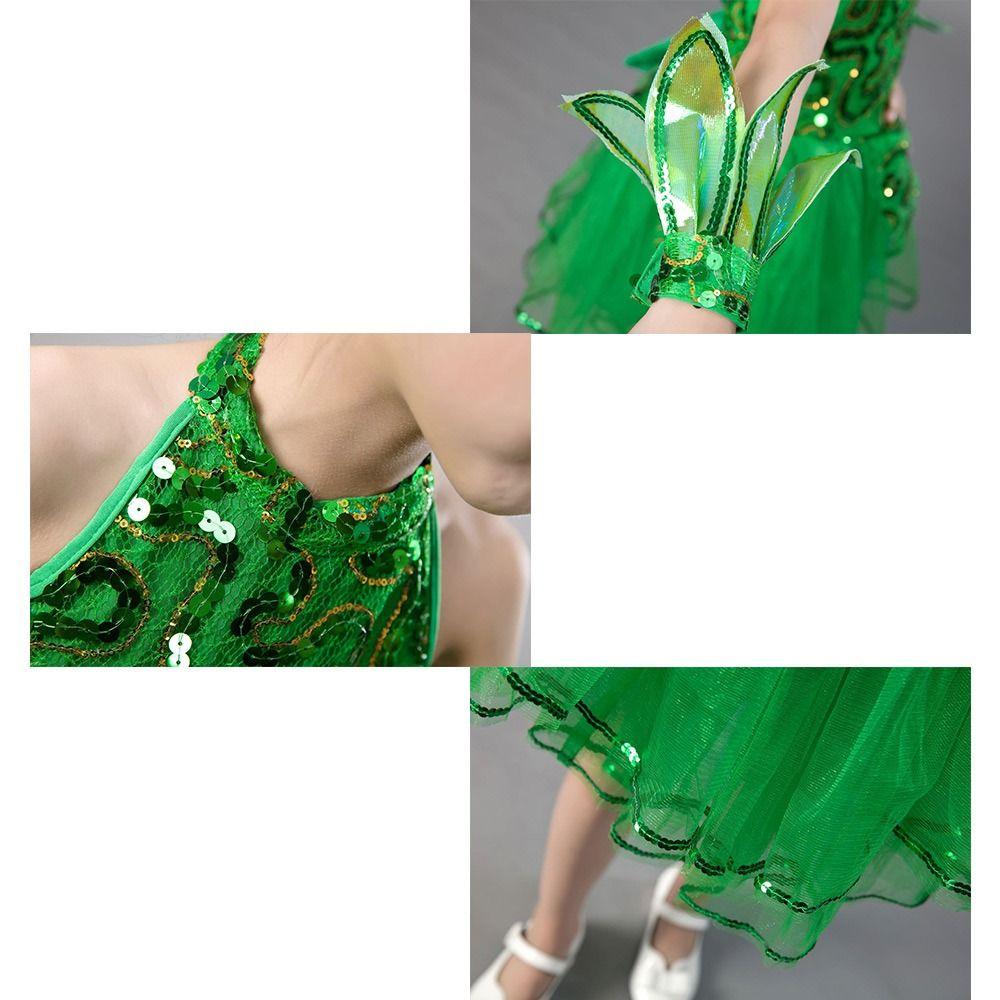 Vestito da Ballo Balletto Bambina Verde Paillettes con Copricapo Polsini Vestito Gonfio Bambine Ragazze