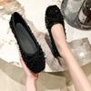 Gentle Evening Shoes Spring and Autumn New Shoes Square Head Light Mouth Flat Bottom Silver Sequined Fairy Single Shoes