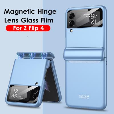 Magnetic Adsorption Hinge Protection Case For Samsung Galaxy Flip4 Z Flip 4 Ultra Thin Matte Hard Plastic Cover With Lens Glass