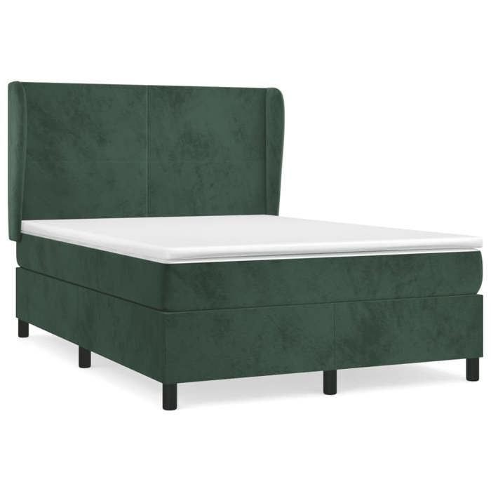 3129090 vidaXL Lit à sommier tapissier et matelas Vert foncé 140x190cm Velours