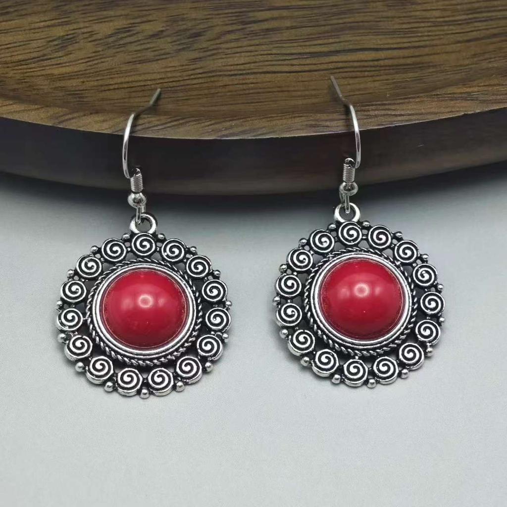 Böhmische ethnische Ohrringe Türkis geometrische hohle Fransenohrringe Ohrringe Frauen