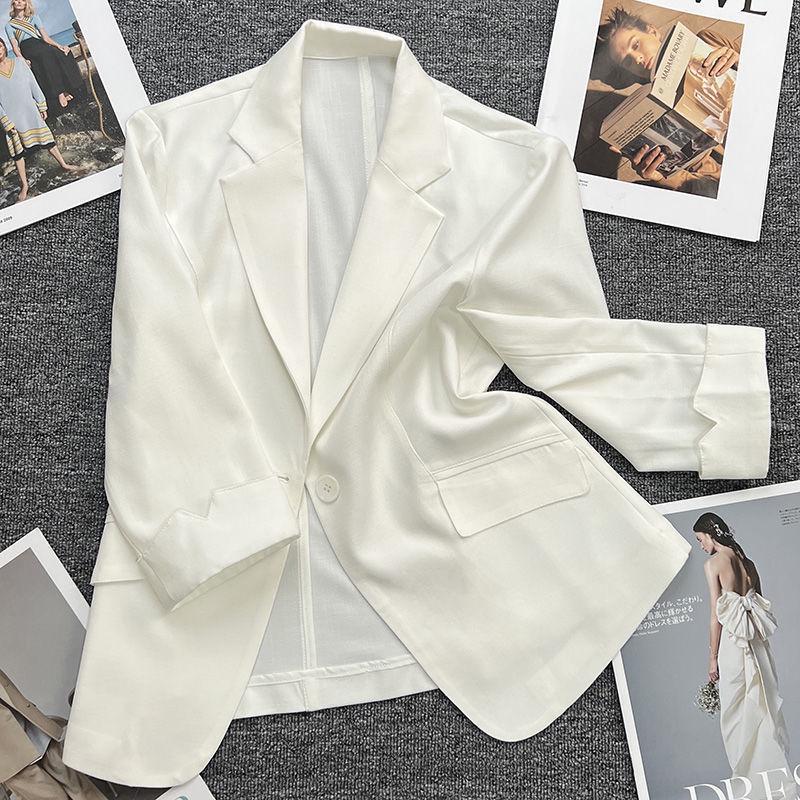 

Женский белый короткий пиджак из льна Tencel на весну и лето 3XL [136-150 lbs] белый