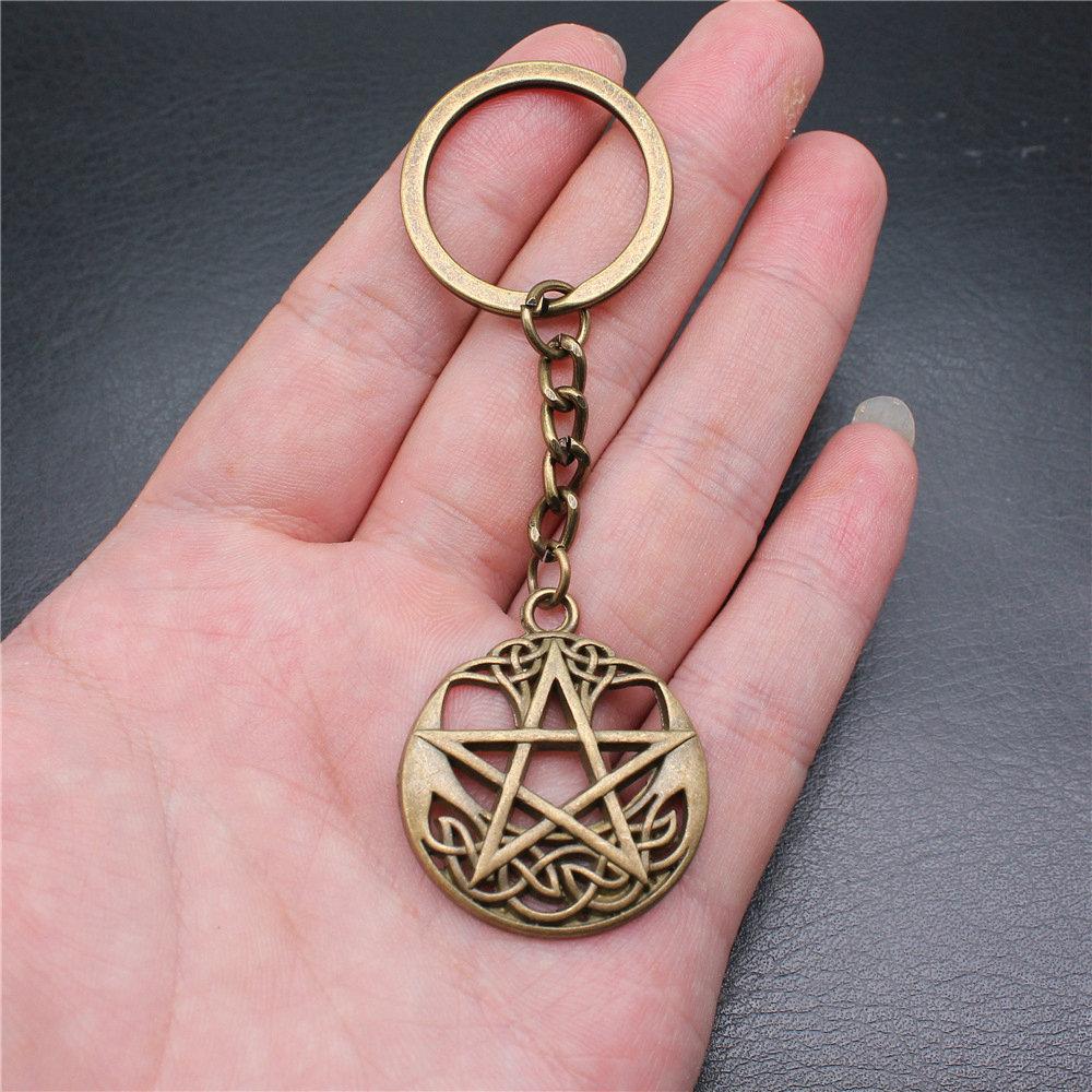 28mm Key Ring Star Pentagram Moon Minimalist Jewelry Components QY043