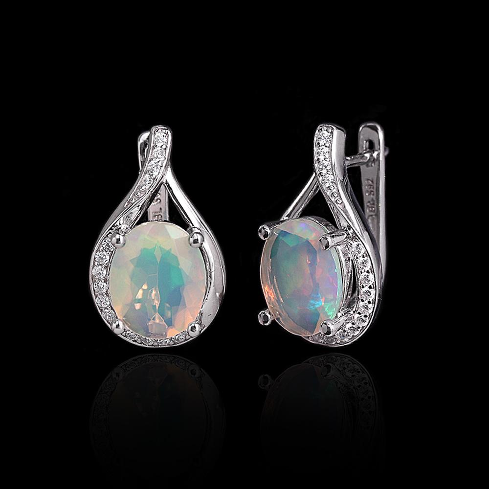 Colorful natural oval 8*10mm ethiopia opal ring earrings 925 sterling silver luxury fine jewelry set for women's engagement gift