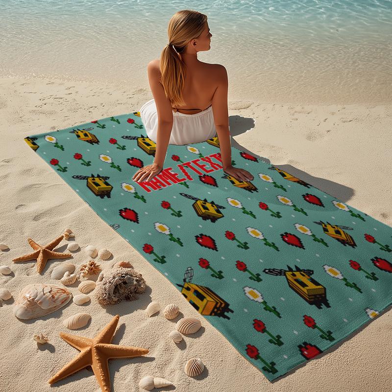 Animal Bee Soft Beach Towel Custom Name Text Towel Portable Beach Pool Travel Beach Towel Beach Outdoor Camping Outdoor Pool Towel Absorbent Bath Towe