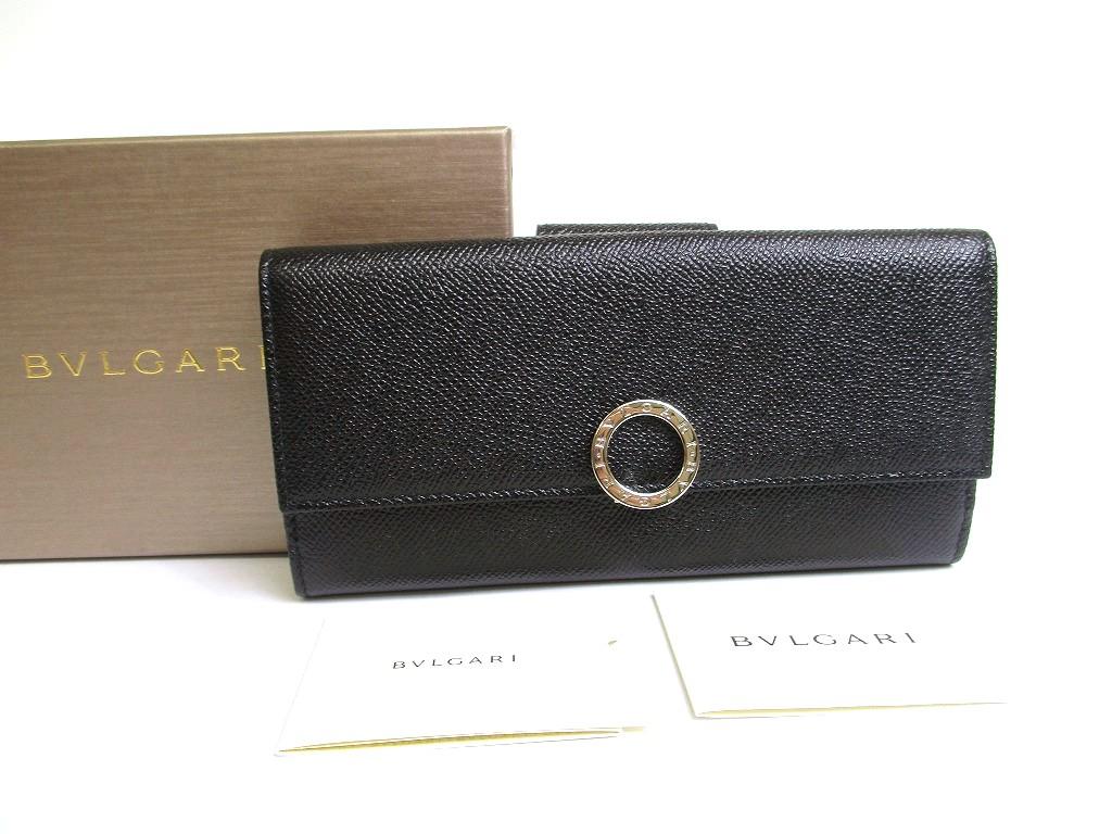

Authentic BVLGARI Black Leather Logo Clip Flap Long Wallet #a719 Refurbished