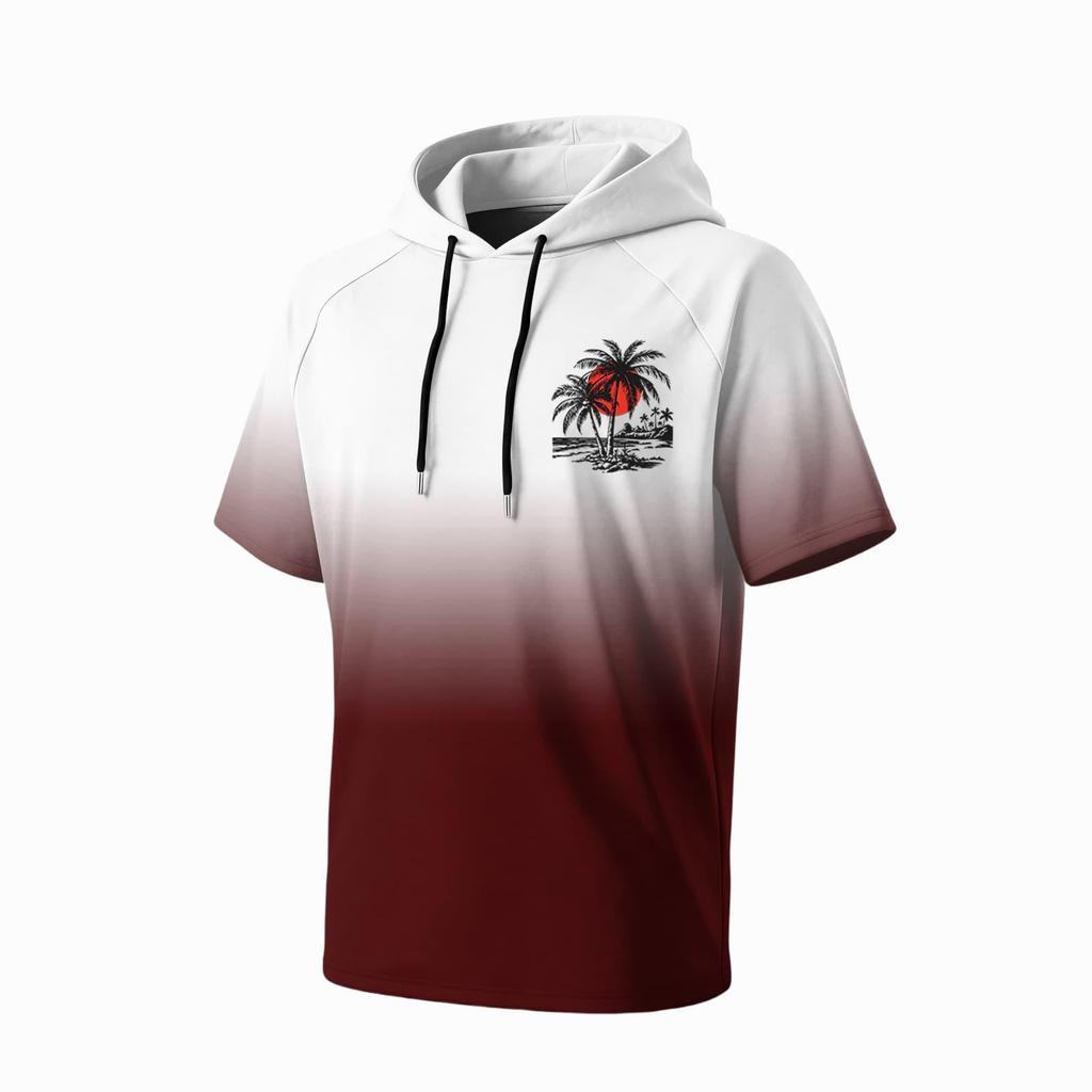 Men's Summer Short Sleeve Hooded T Shirt Quick Drying UPF 50 Plus Sun Protection Fishing Sportswear Lightweight Breathable