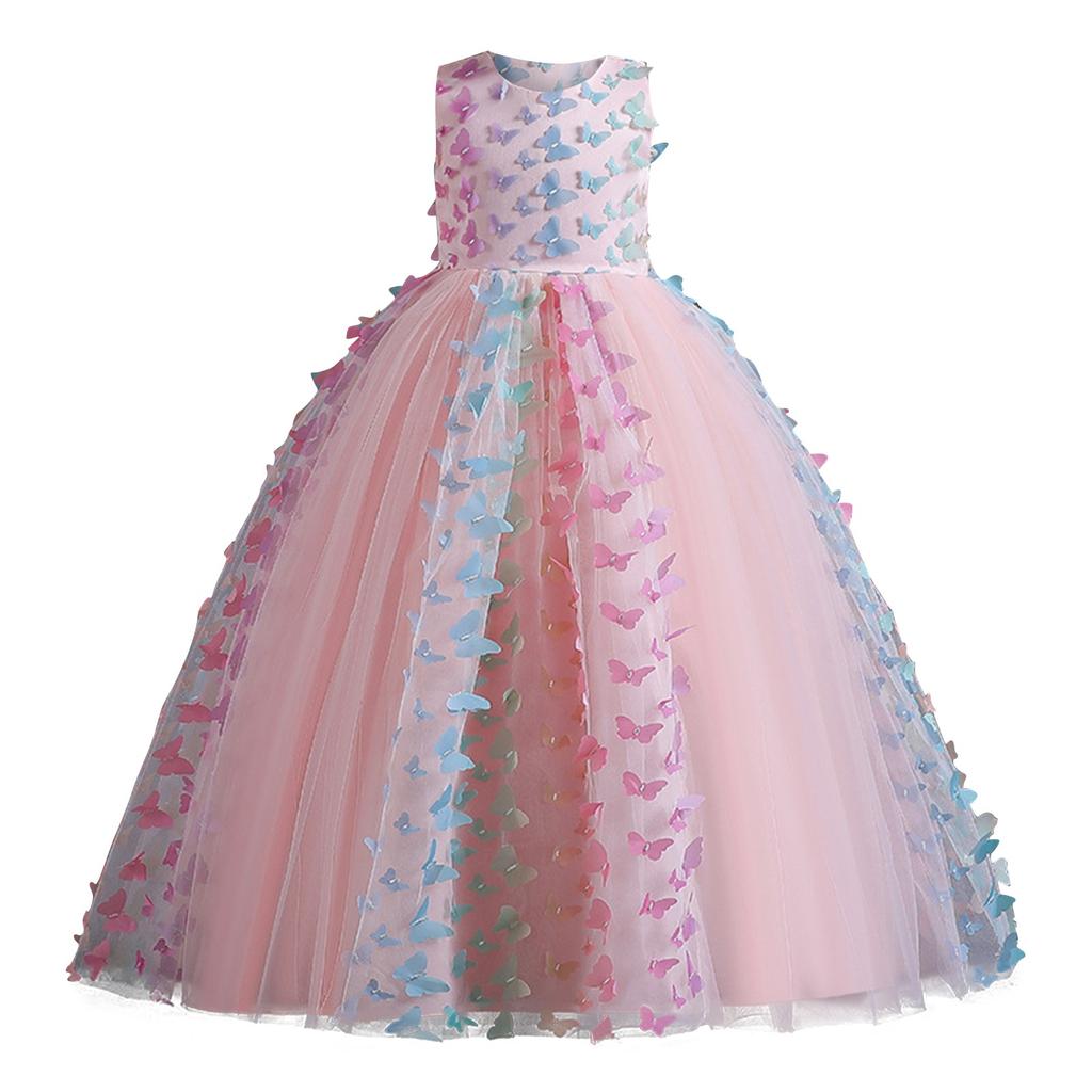 Children's Dress Princess Dress With Bow Solid Color Sequin Performance Cake Dress
