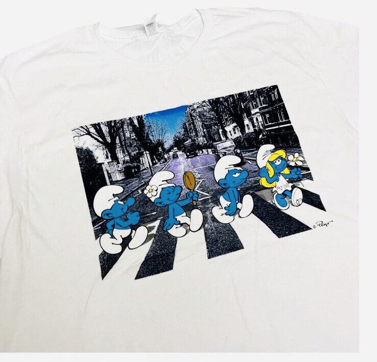 Smurfs Mens L Abbey Road T-Shirt Beetles Novelty Papa Smurfette Music Cartoon XXL