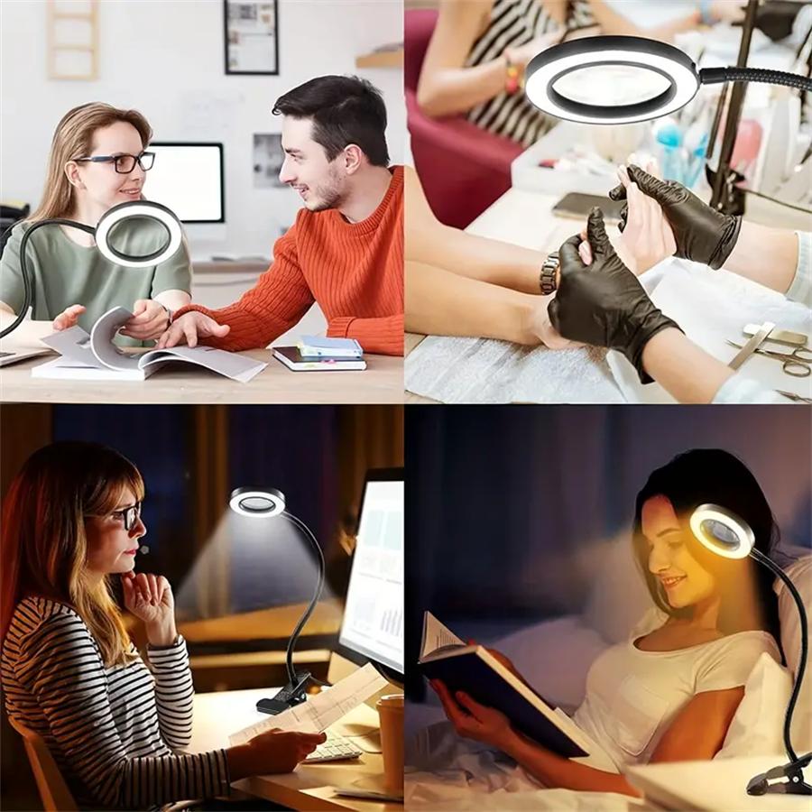 1pc Magnifier Eye Protection Reading Desk Lamp, LED Desk Lamp With Clip Light, 48 LED Lamp Beads, 3 Modes Of Dimmable Magnifying