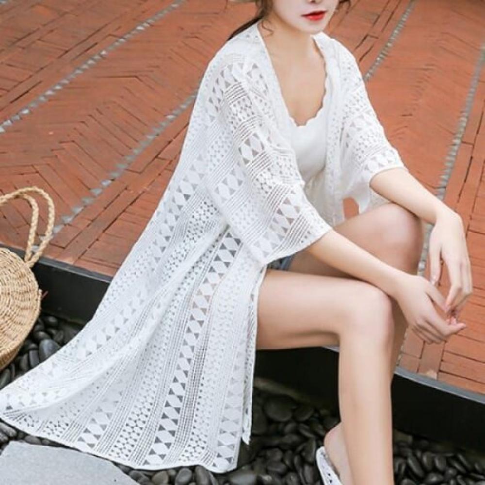 Navava Women Lace 5 Point Long Cardigan Vacation Look Nc122
