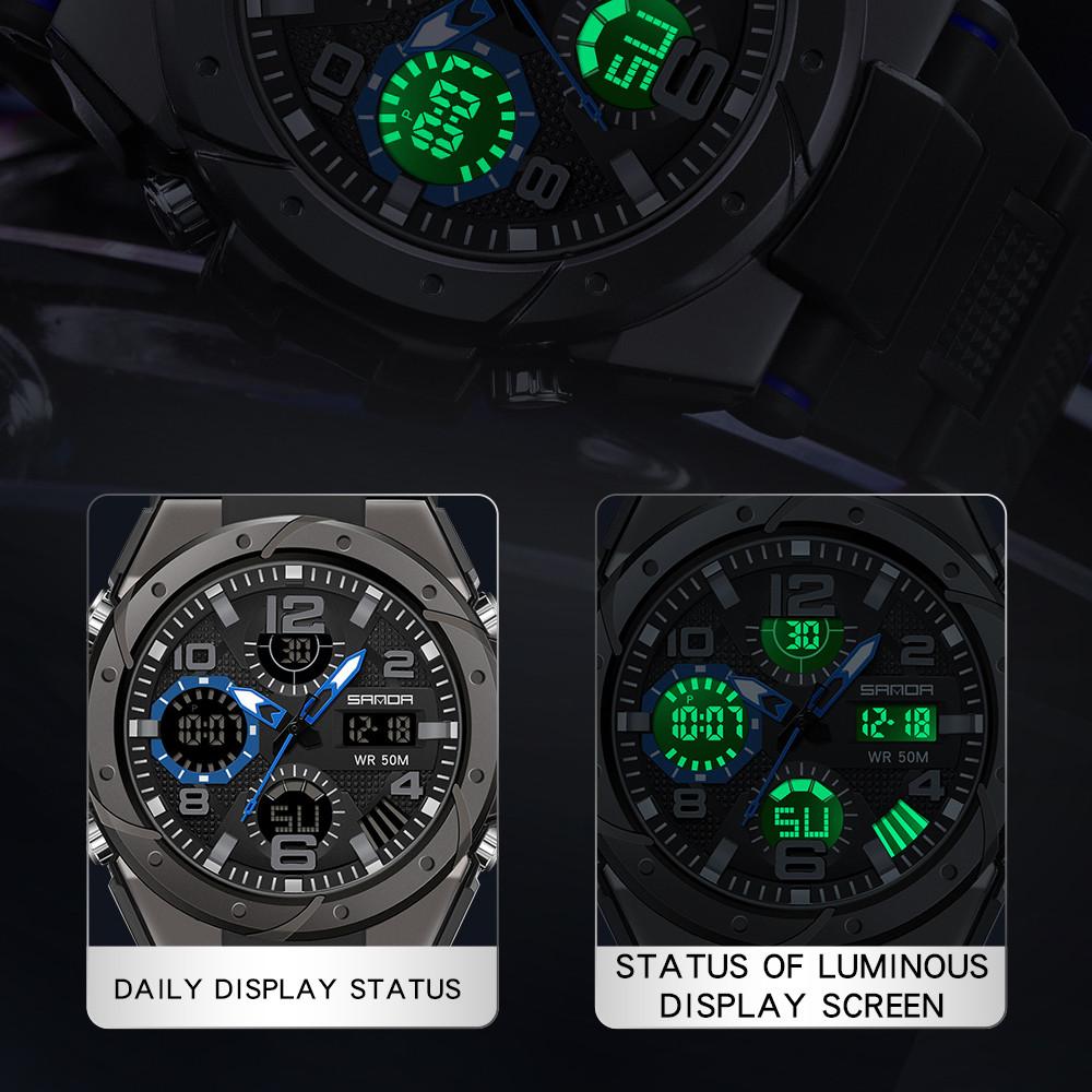 Sanda New Watch Fashion Trendy Electronic Watch Multi -functional Creative Personality, Outdoor Night Light Waterproof Watch