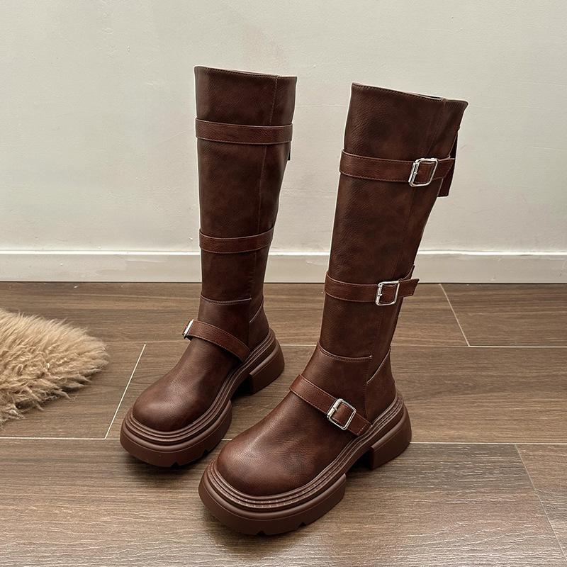 

Длинные сапоги женские осень 2025 новые тонкие сапоги маленький толстый каблук толстая подошва универсальные но до колена рыцарские сапоги 40