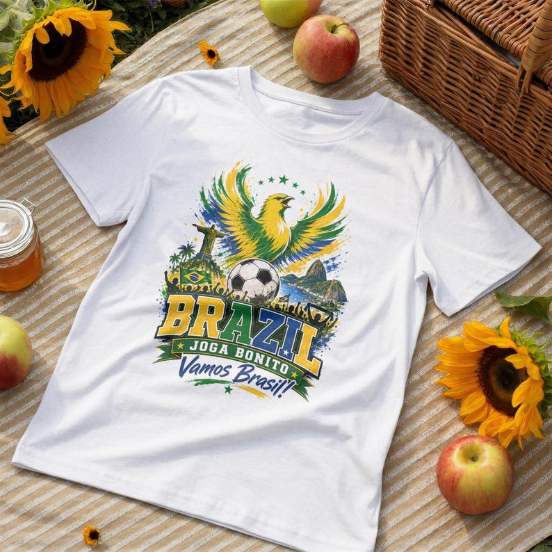 Brazil Football Graphic Tee | Vamos Brasil Soccer shirt | Joga Bonito Supporter Fan Art XL