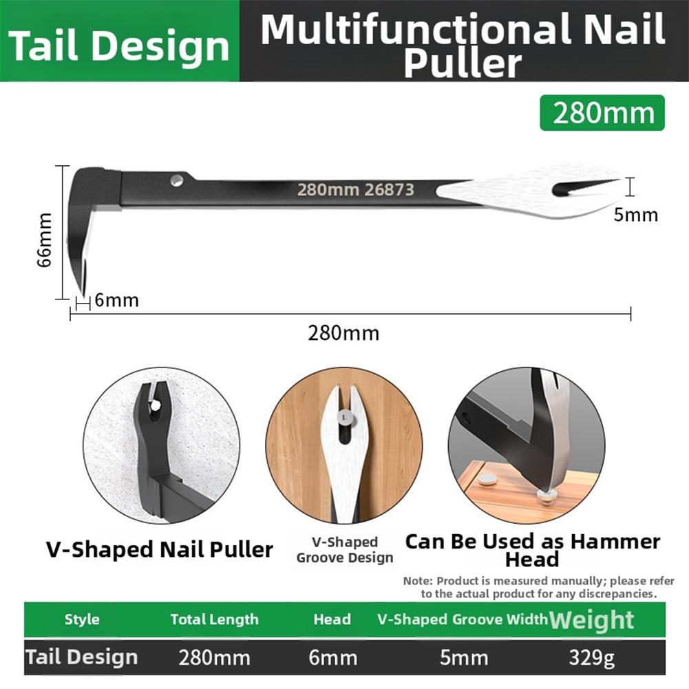Heavy Duty 3in1 Multifunctional Nail Remover Crowbar Hammer Tool with Enhanced Load Capacity and V Groove for Various Nail Types